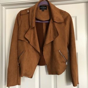 Women’s faux suede Moto jacket. Camel-Brown color
